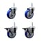 Service Caster 4 Inch Blue Polyurethane Wheel Swivel 58 Inch Threaded Stem Caster Set 2 Brakes SCC SCC-TS20S414-PPUB-BLUE-58212-2-PLB-2 - alternate 1